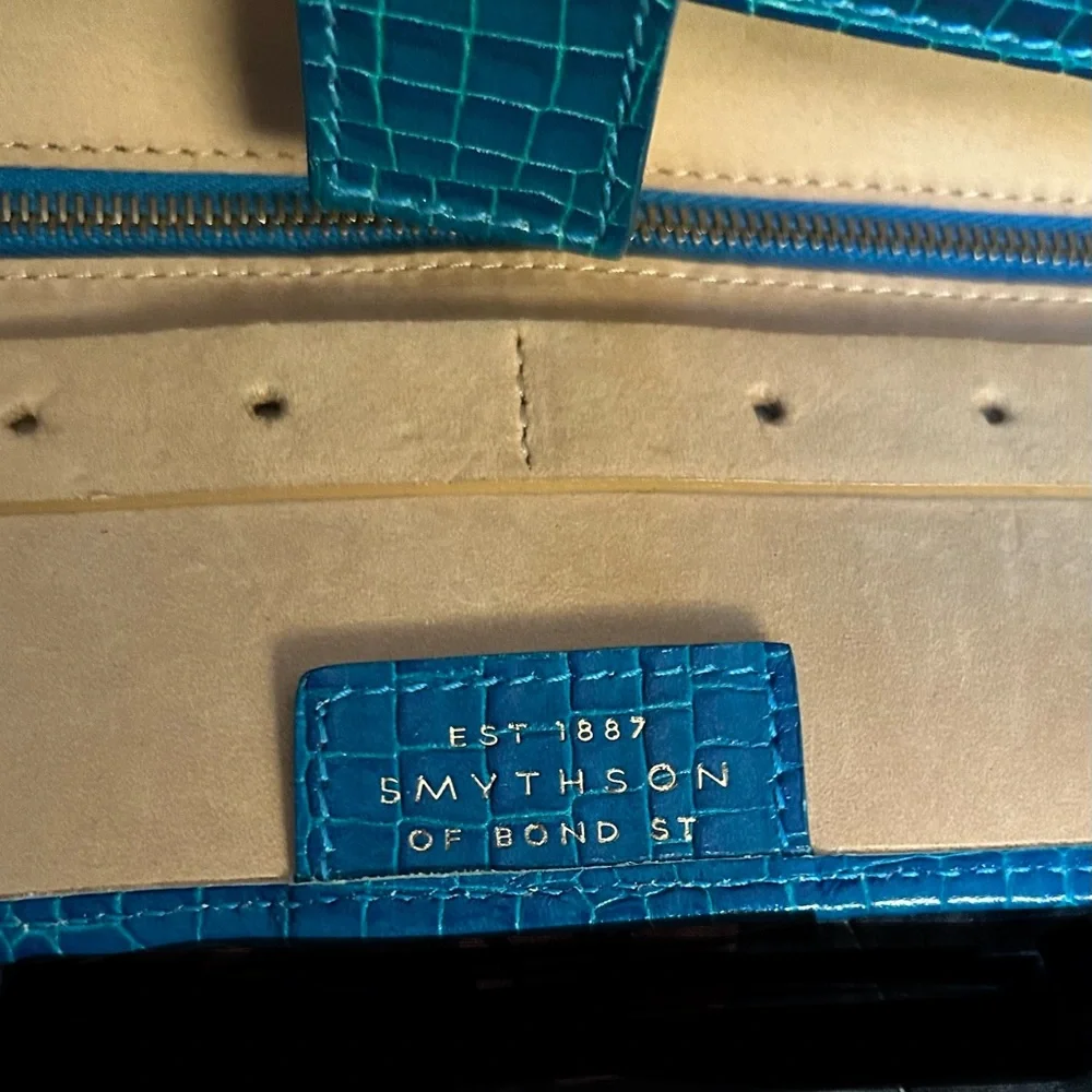 Smythson Turquoise Croc Embossed Jewelry Roll Travel Pouch Case Folio Clutch - Picture 5 of 10
